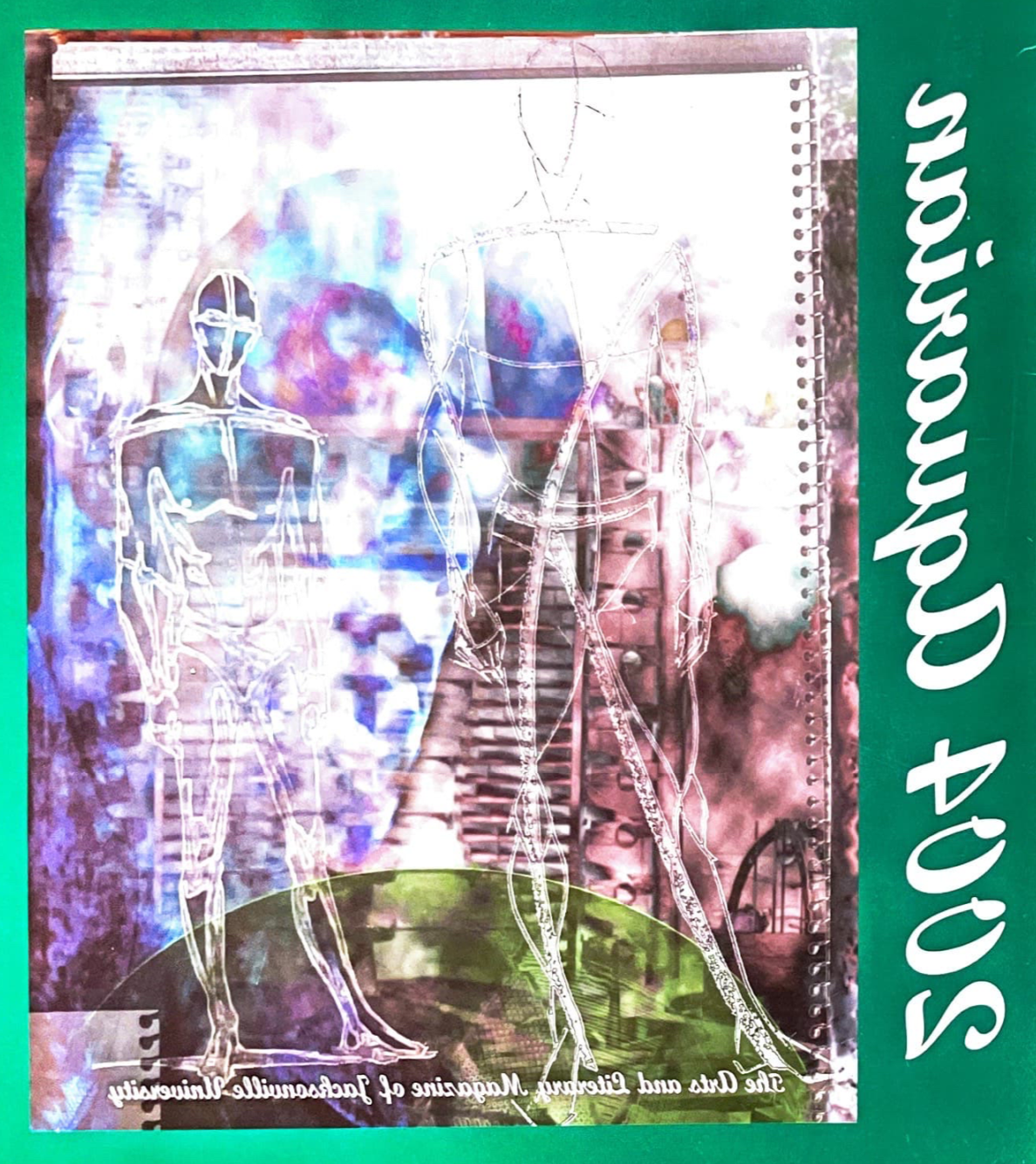 An image with unknown sketched figures with a green border and the Aquarian 2004 title